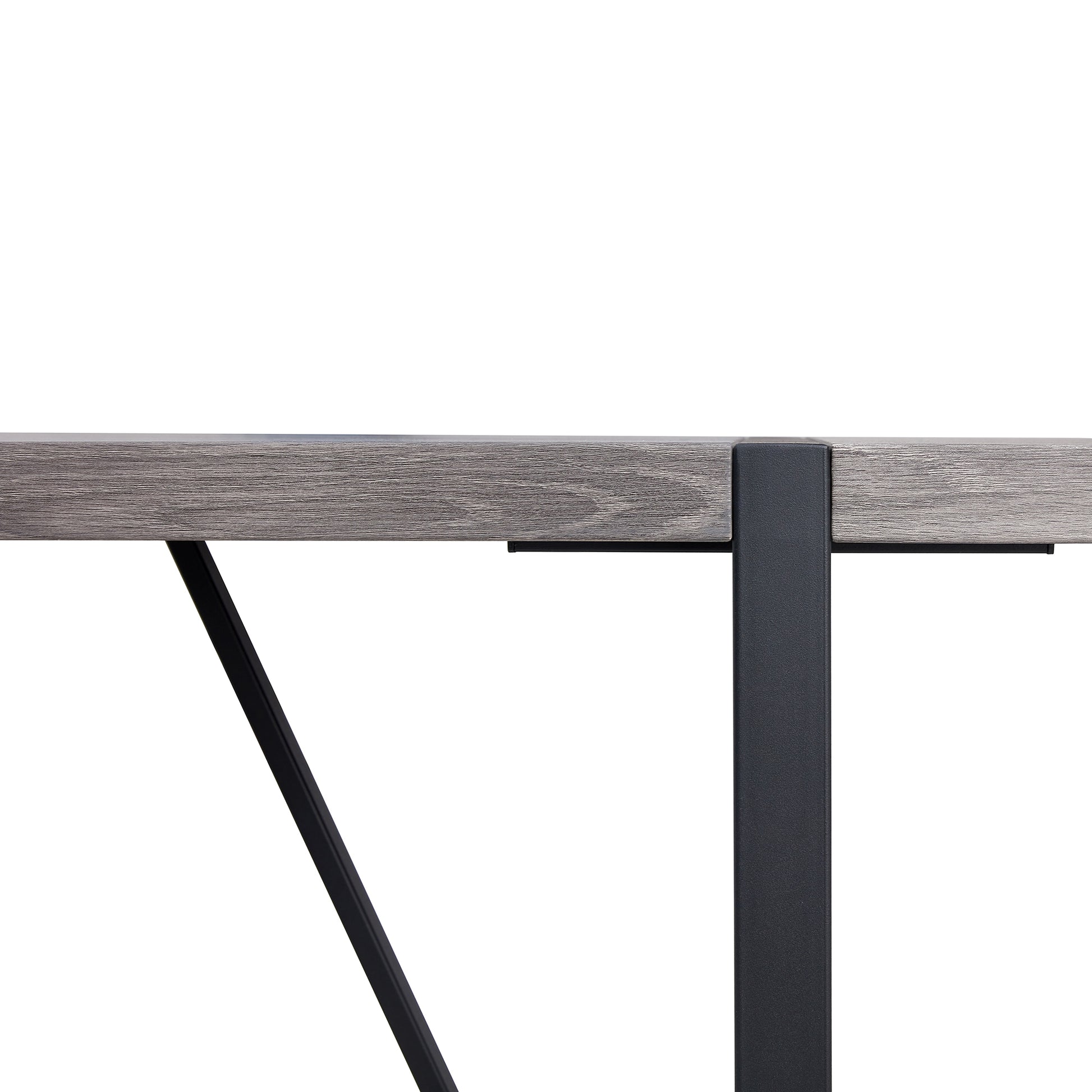 Table And Chair Set, Textured Top In Vintage Retro Grey Wood Grain Desktop, Black Metal Legs. Dining Chair With White Faux Leather Backrest Cushion With Black Metal Legs. Gray,Wood Seats 4 Mdf Metal