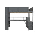 Wood Full Size Gaming Loft Bed With Desk, Multi Storage Shelves, Led And Charging Station, Dark Gray Box Spring Not Required Full Dark Gray Wood Bedroom Bed Frame Solid Wood Mdf
