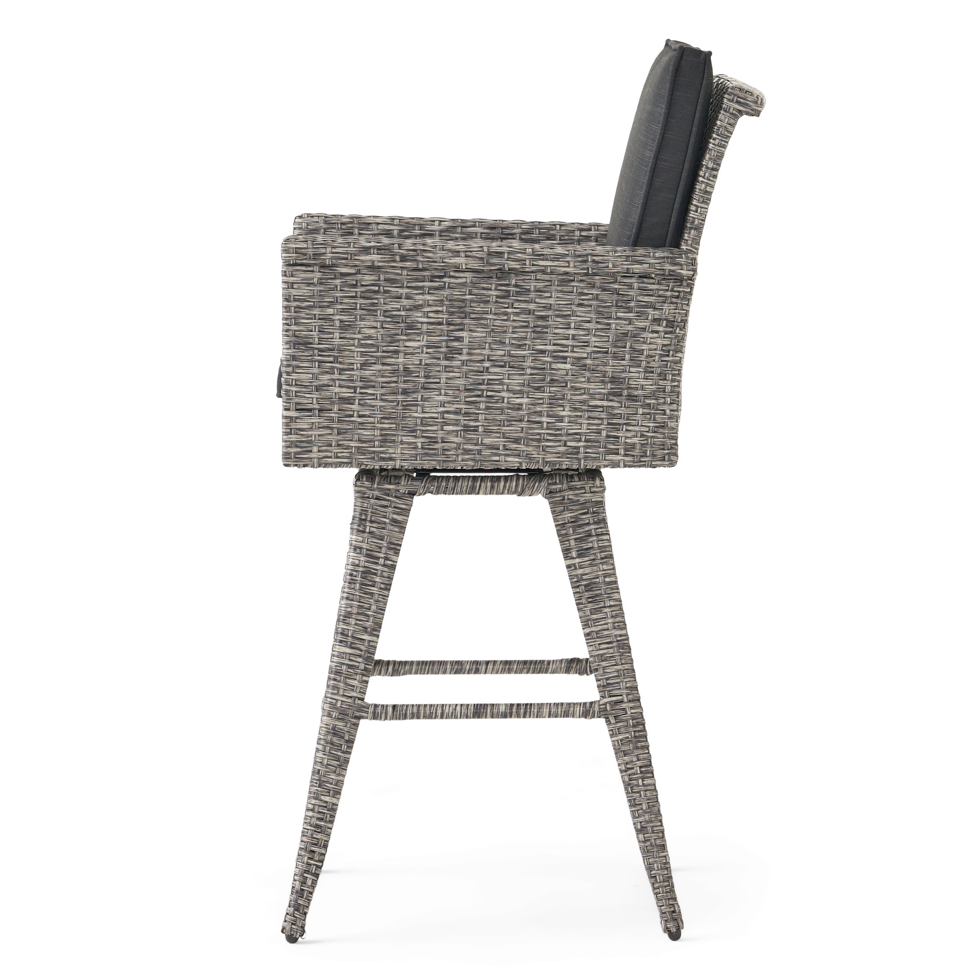 30" Outdoor Wicker Barstool With Water Resistant Cushions 1Pc Black Gray Pe Rattan Iron Waterproof Fabric