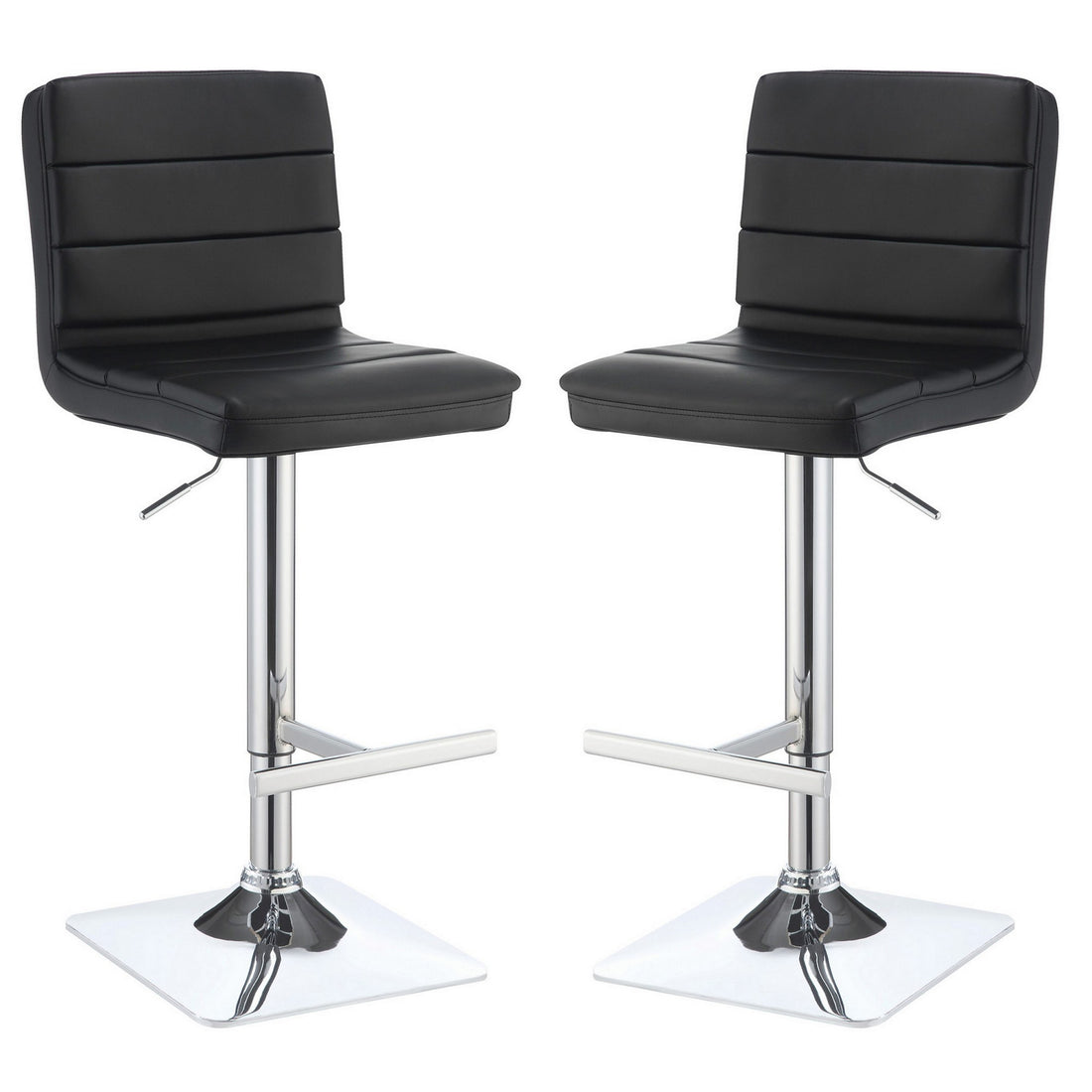 Casual Armless Adjustable Bar Height Stool, Black, Set Of 2 Chrome Metal