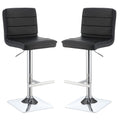 Casual Armless Adjustable Bar Height Stool, Black, Set Of 2 Chrome Metal