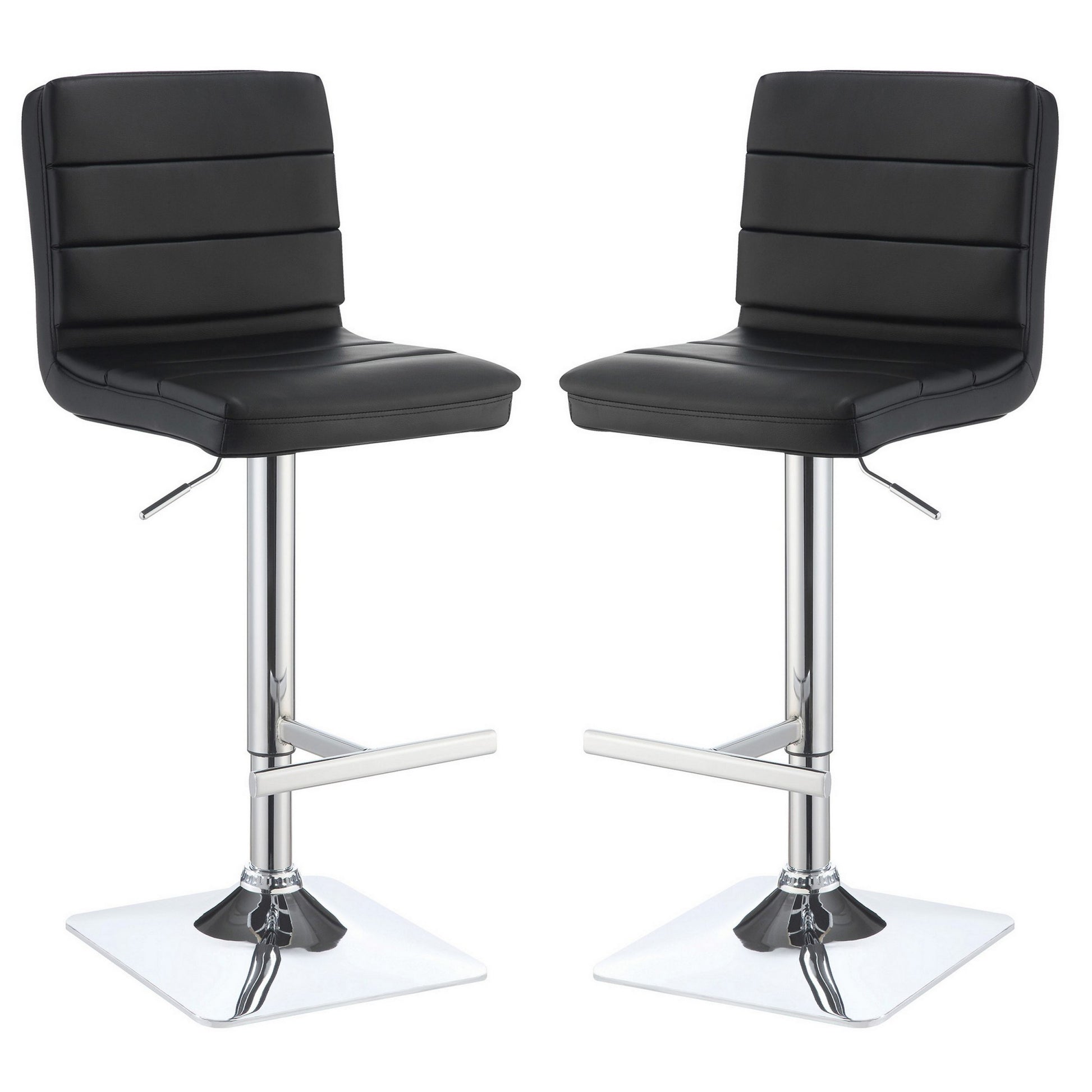 Casual Armless Adjustable Bar Height Stool, Black, Set Of 2 Chrome Metal