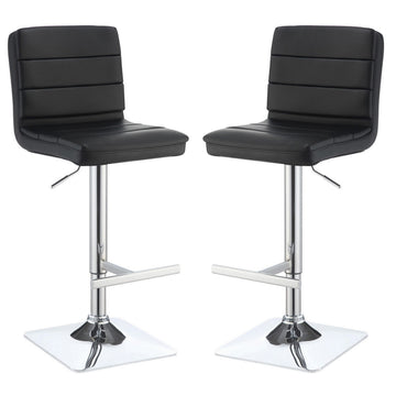 Casual Armless Adjustable Bar Height Stool, Black, Set Of 2 Chrome Metal