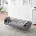 71.7 Inch Grey Teddy Fleece Sofa Bedbring Two Throw Pillows Grey Fabric 2 Seat