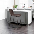 26 Inch Set Of 2 Counter Stool Chairs, Padded Dark Brown Faux Leather Black Brown Fabric Metal