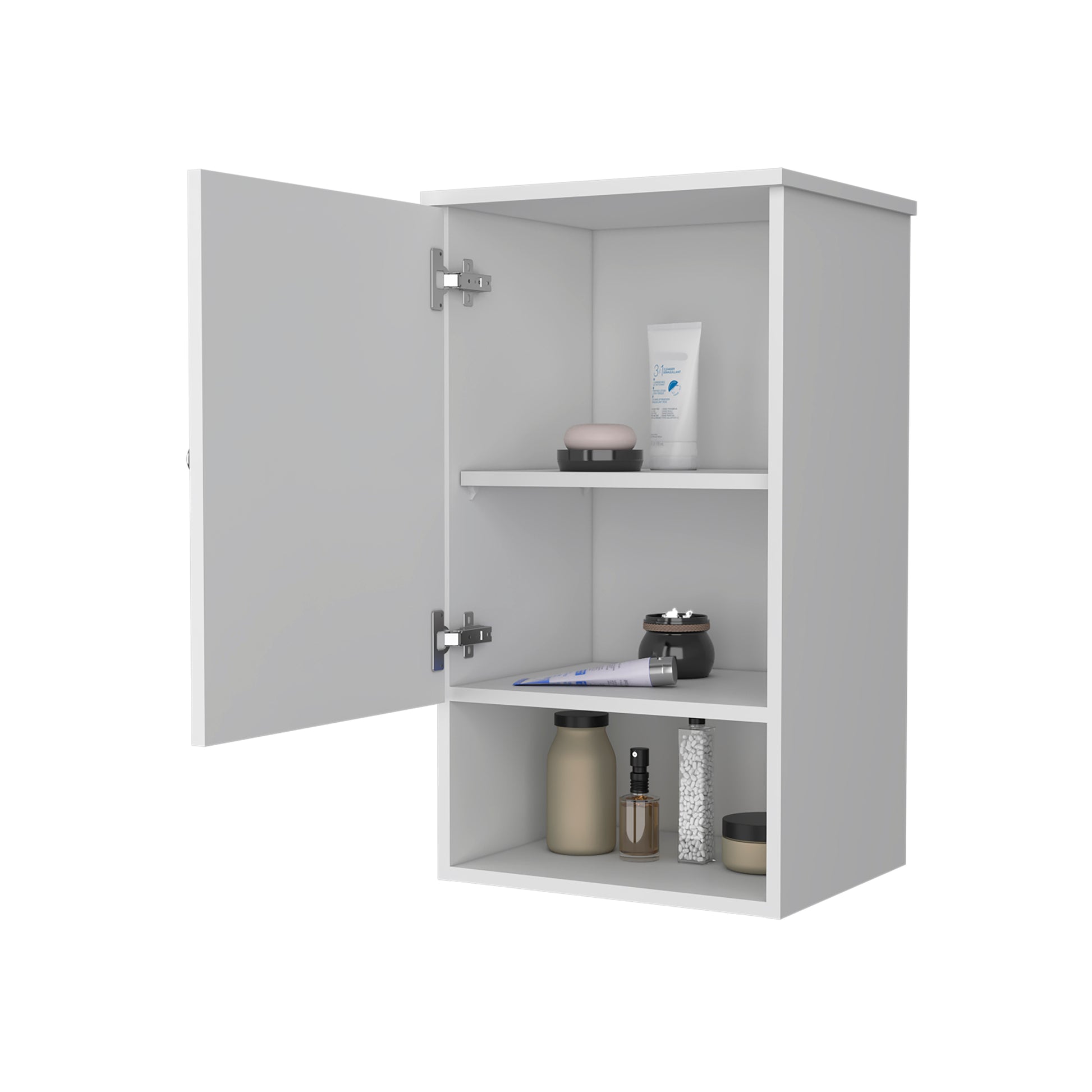 Carrizo Medicine Cabinet In Melamine With One Door, White White 1 3 24 To 31 In Bathroom Wall Mounted Minimalist,Modern 10 15 Inches Particle Board Melamine