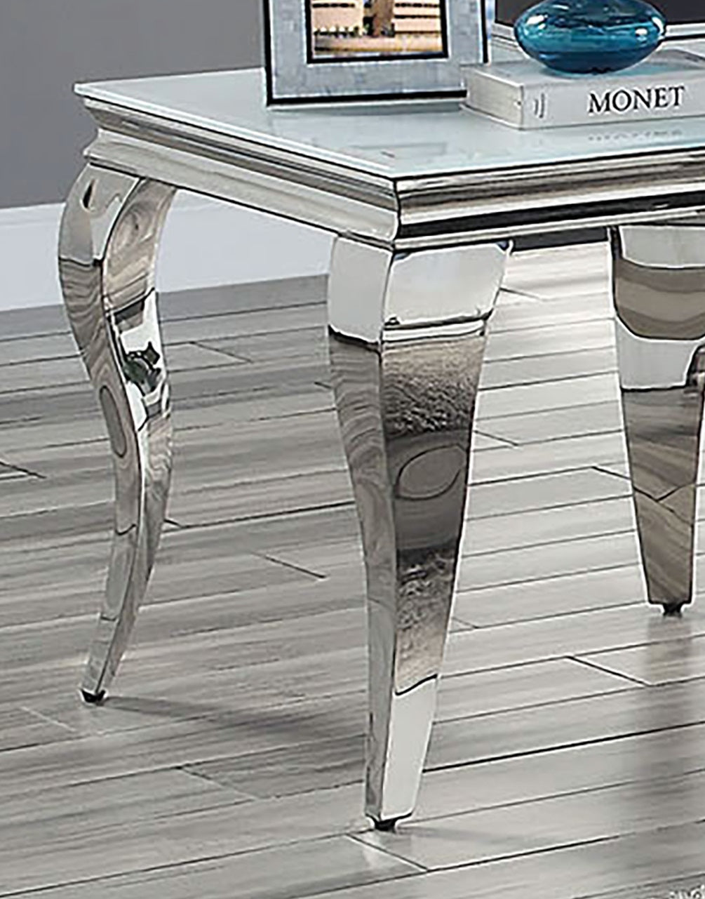 Glam Contemporary 1Pc End Table White Glass Top Silver Color Table Living Room Stainless Steel Cabriole Style Legs Silver,White Primary Living Space Classic,Modern,Transitional Coffee & End Tables Square Glass,Stainless Steel