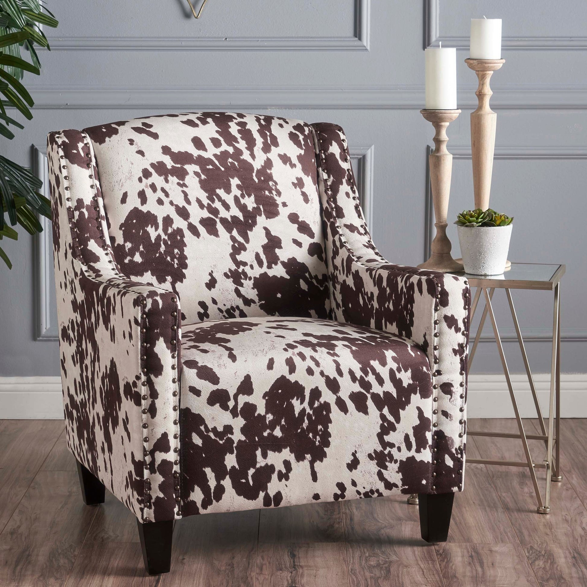 Comfy Accent Chair With Tufted Backrest, Bedroom Single Seat Arm Chair With Wooden Legs, Modern Side Chairs For Living Room Brown White Velvet