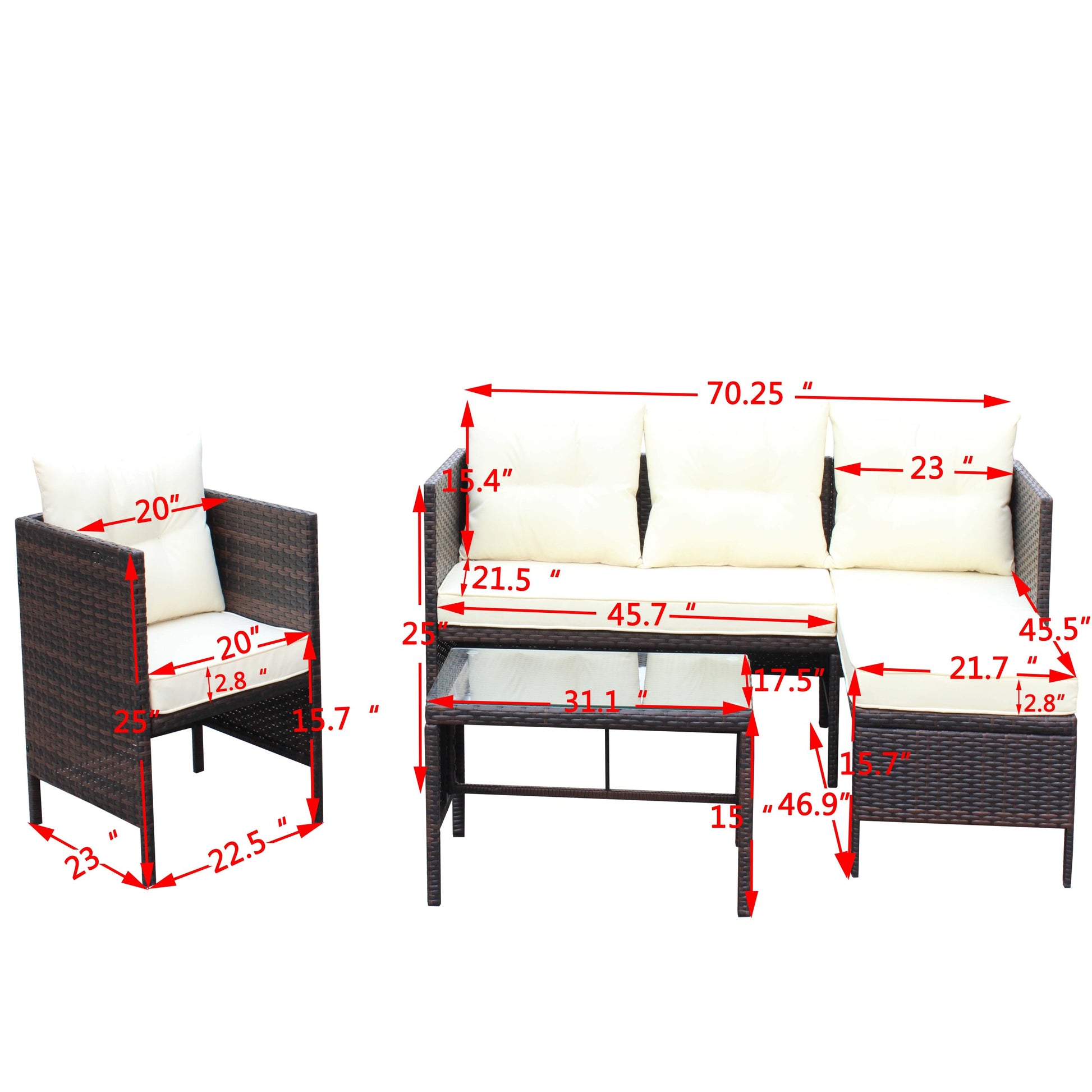 Outdoor Patio Furniture Sets 4 Piece Conversation Set Wicker Ratten Sectional Sofa With Seat Cushions Beige Cushion Brown Pe Rattan Iron