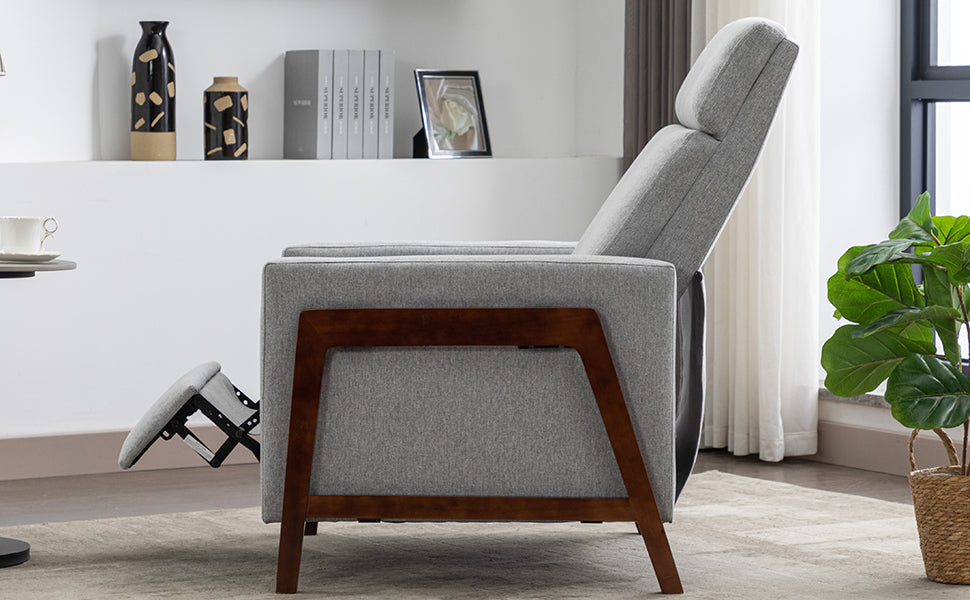 Wood Framed Upholstered Recliner Chair Adjustable Home Theater Seating With Thick Seat Cushion And Backrest Modern Living Room Recliners, Gray Old Sku:Pp289527Aae Gray Linen