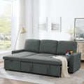 Linen Upholstered Sleeper Sectional Sofa, Shaped Modular Convertible Sofa With Storage Chaise,Side Armrests With Cup Holders,Pull Out Sleep Couch Bed ,Usb Port On The Right,Grey Full Grey Linen