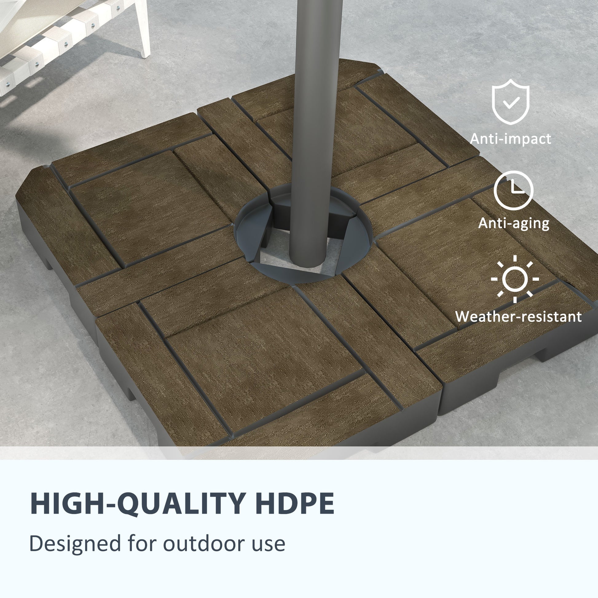 Outsunny 4 Piece Patio Cantilever Umbrella Base Weight Set, Fillable Outdoor Offset Umbrella Weights For Umbrella Stand, 175 Lbs. Capacity Water Or 230 Lbs. Capacity Sand, Brown Brown Hdpe