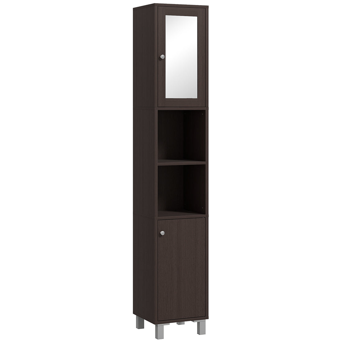 Kleankin Tall Bathroom Storage Cabinet With Mirror, Wooden Freestanding Tower Cabinet With Adjustable Shelves For Bathroom Or Living Room, Distressed Coffee Coffee Particle Board