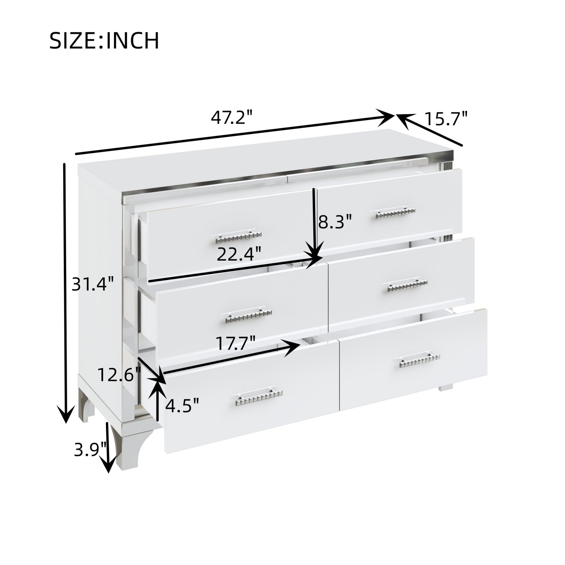 3 Pieces Sets,Dresser And Two Nightstands With Metal Handles And Mirror Decoration, Elegant And Subtle,White White 3 Piece Set Mdf