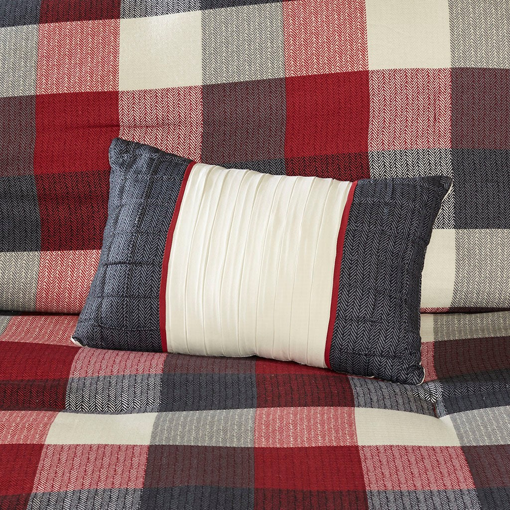 7 Piece Herringbone Comforter Set Red King King Red Polyester