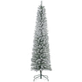 Homcom 7Ft Artificial Pencil Christmas Tree With 405 Snow Flocked Tips, Metal Base, Realistic Xmas Tree Green Plastic