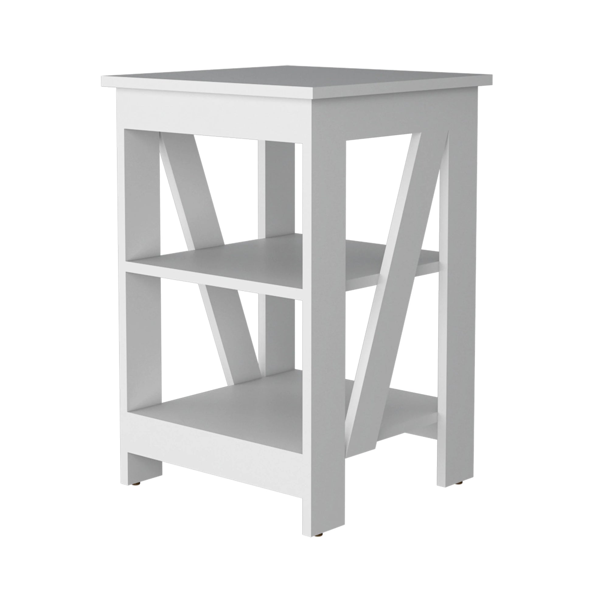 White Table With 2 Shelves White White Shelves Square Wood