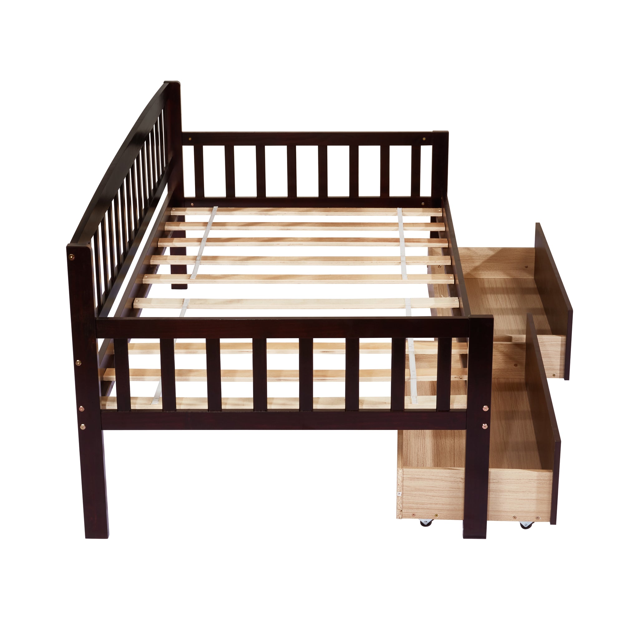 Twin Size Pine Wood Daybed With Two Storage Drawers, Sofa Bed With Bed Platform Of 10 Support Slats,Espresso Twin Espresso Pine