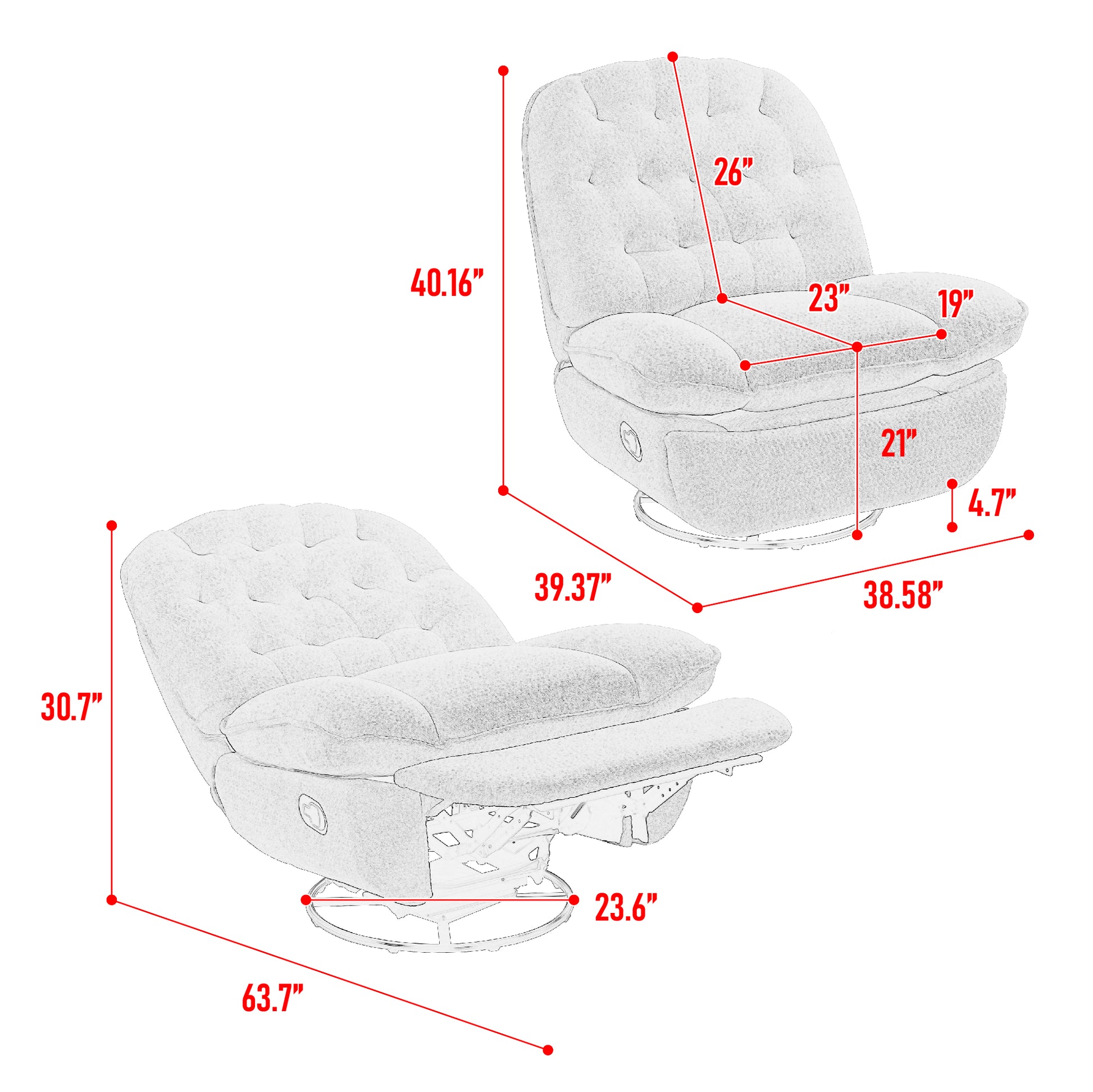 360 Swivel Recliner Adjustable Chair Chenille Glider Swivel Reclining Sofa Chair With Black Metal Round Base Blue Baby Blue Foam Upholstered