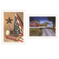 2 Piece Vignette Star Spangled Night, God & Country White Framed Wall Art For Living Room, Bedroom Wall Art Print For Home Decor By Billy Jacobs Multicolor Wood Paper