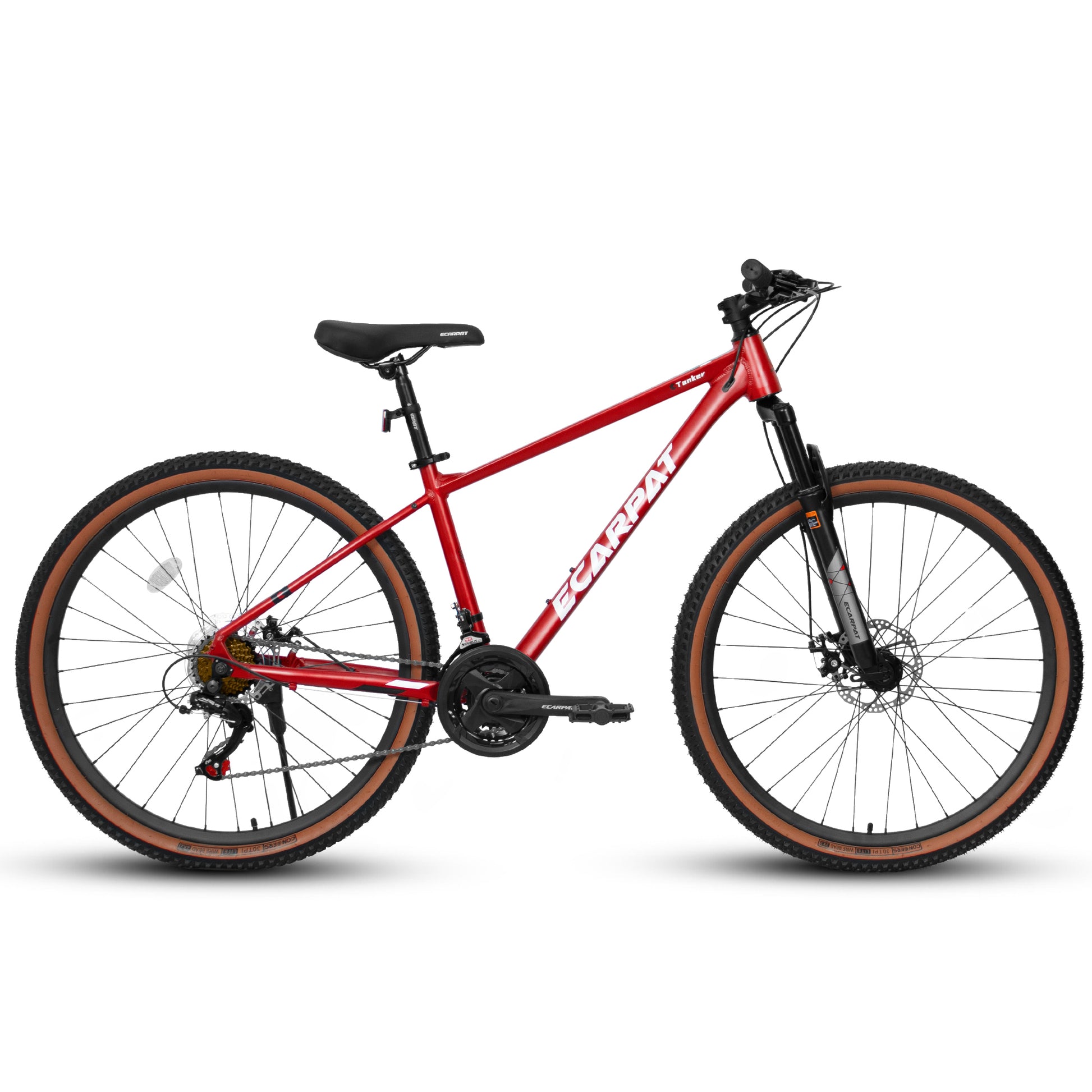 A27312 Ecarpat Mountain Bike 27 Inch Wheels, 21 Speed Mens Womens Trail Commuter City Mountain Bike, Aluminium Frame Disc Brakes Thumb Shifter Front Fork Bicycles Cycling Red Without Durable Garden & Outdoor Classic Multifunctional Polyurethane Foam