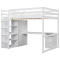 Wood Full Size Loft Bed With Built In Wardrobe, Desk, Storage Shelves And Drawers, White Box Spring Not Required Full White Wood Bedroom Solid Wood Mdf