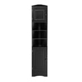 Multi Functional Corner Cabinet Tall Bathroom Storage Cabinet With Two Doors And Adjustable Shelves, Open Shelf, Black Black Mdf