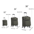 3 Piece Fabric Soft Luggage Set With Swivel Wheels And Password Lock, 20 26 30 Inches Dark Green Fabric