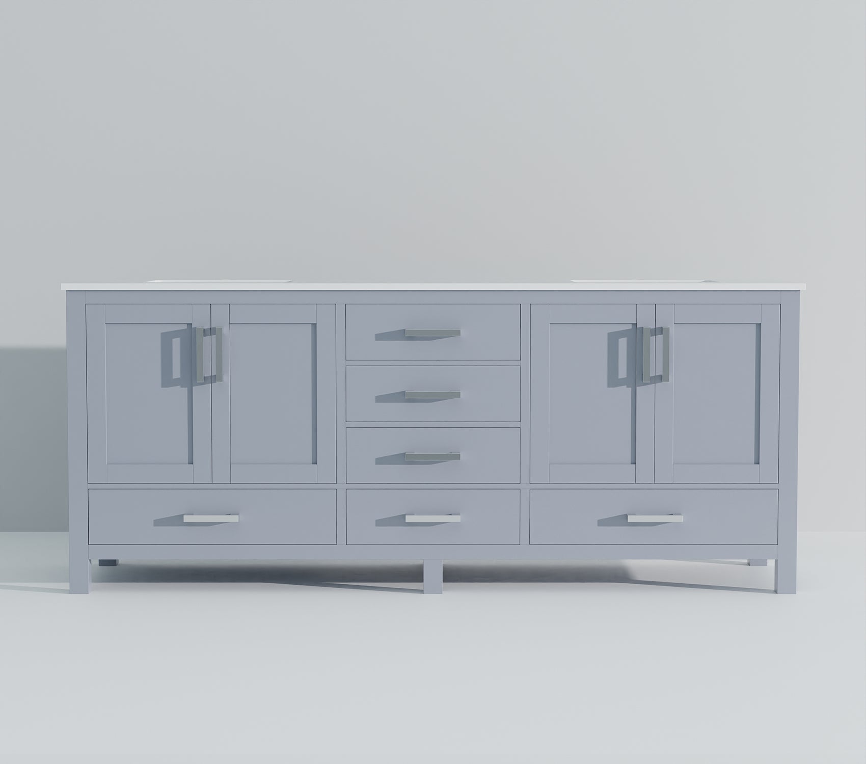 Dark Grey Double Bath Vanity 84 In. W X 22 In. D, With White Quartz Top Dark Grey Plywood Wood