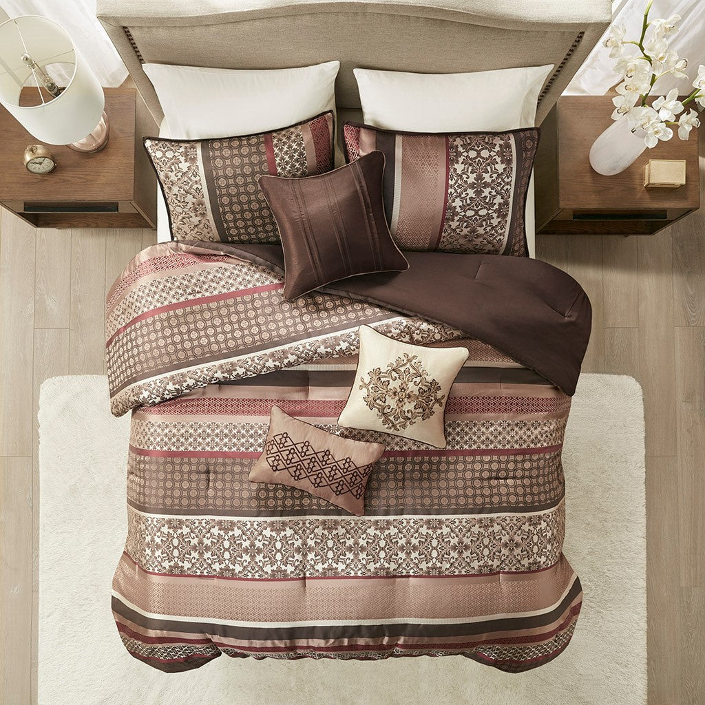 7 Piece Comforter Set Red King King Red Polyester