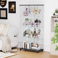 4 Tier Glass Display Cabinet, Double Door Glass Cabinet With Two Locks, Floor Standing Storage Cabinet With 6 Acrylic Shelves For Living Room, Bedroom And Office, Black, 31.5