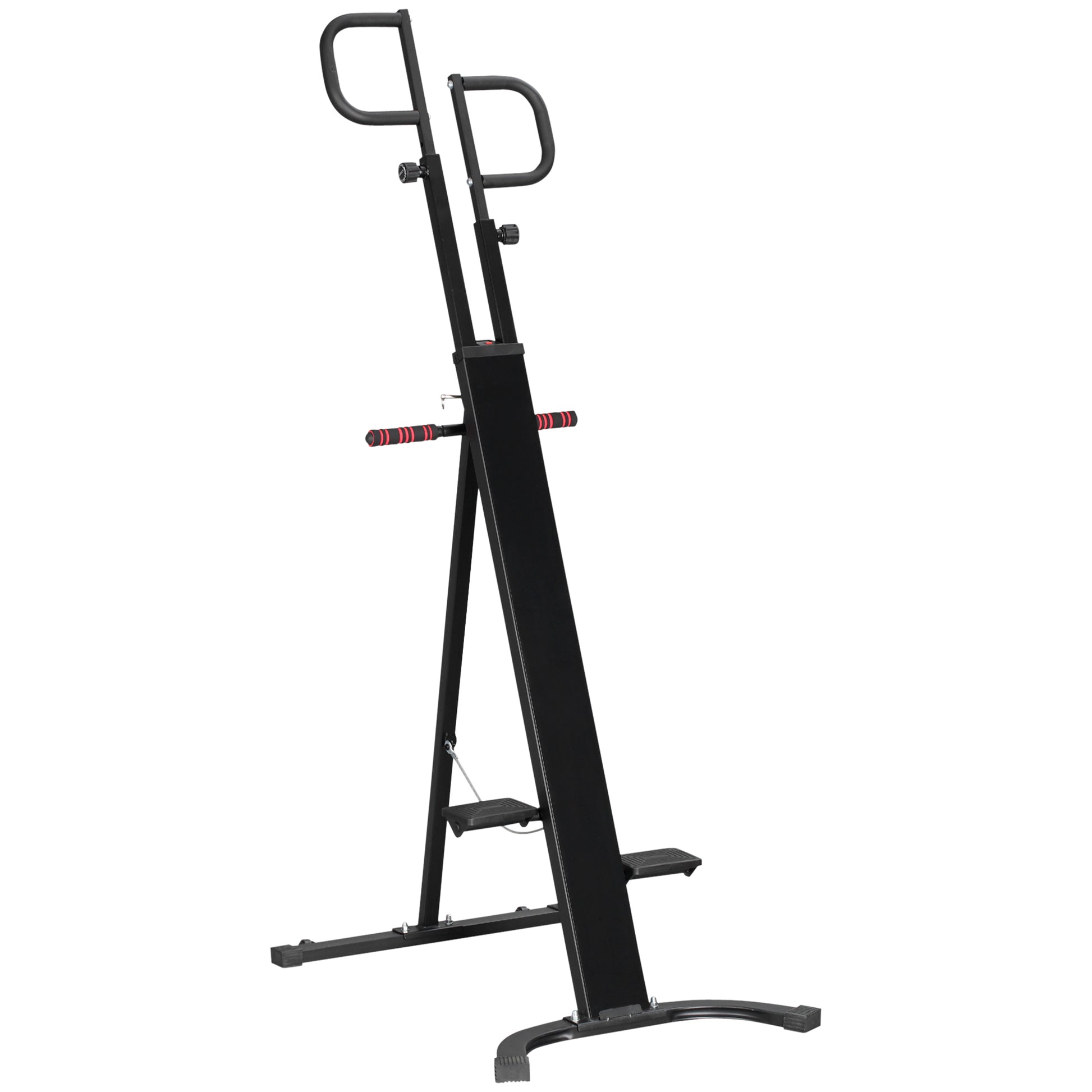 Soozier Folding Vertical Climber Exercise Machine, Height Adjustable Climbing Machine, Stair Stepper With Lcd Monitor And Transport Wheels For Full Body Workout Black Red Steel