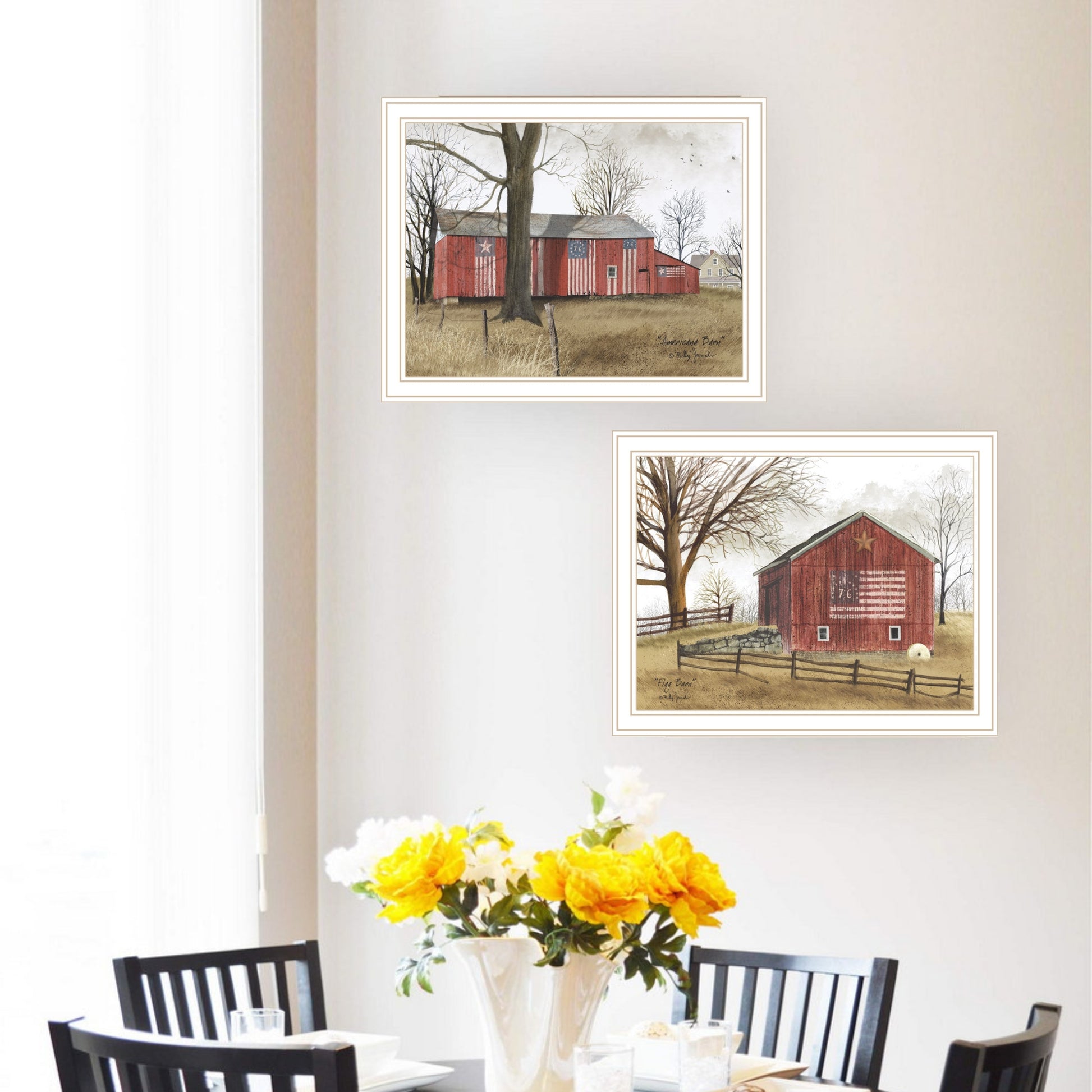 2 Piece Vignette All American Barns White Framed Wall Art For Living Room, Bedroom Wall Art Print For Home Decor By Billy Jacobs Multicolor Wood Paper