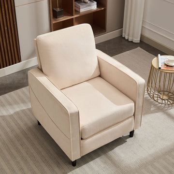 Mid Century Accent Chair ,Modern Linen Fabric Armchair For Living Room,Double Side Pockets, Comfortable And Padded Reading Feature Sofa Chair, Suitable For Bedrooms, Living Rooms, And Offices,Beige Beige Linen