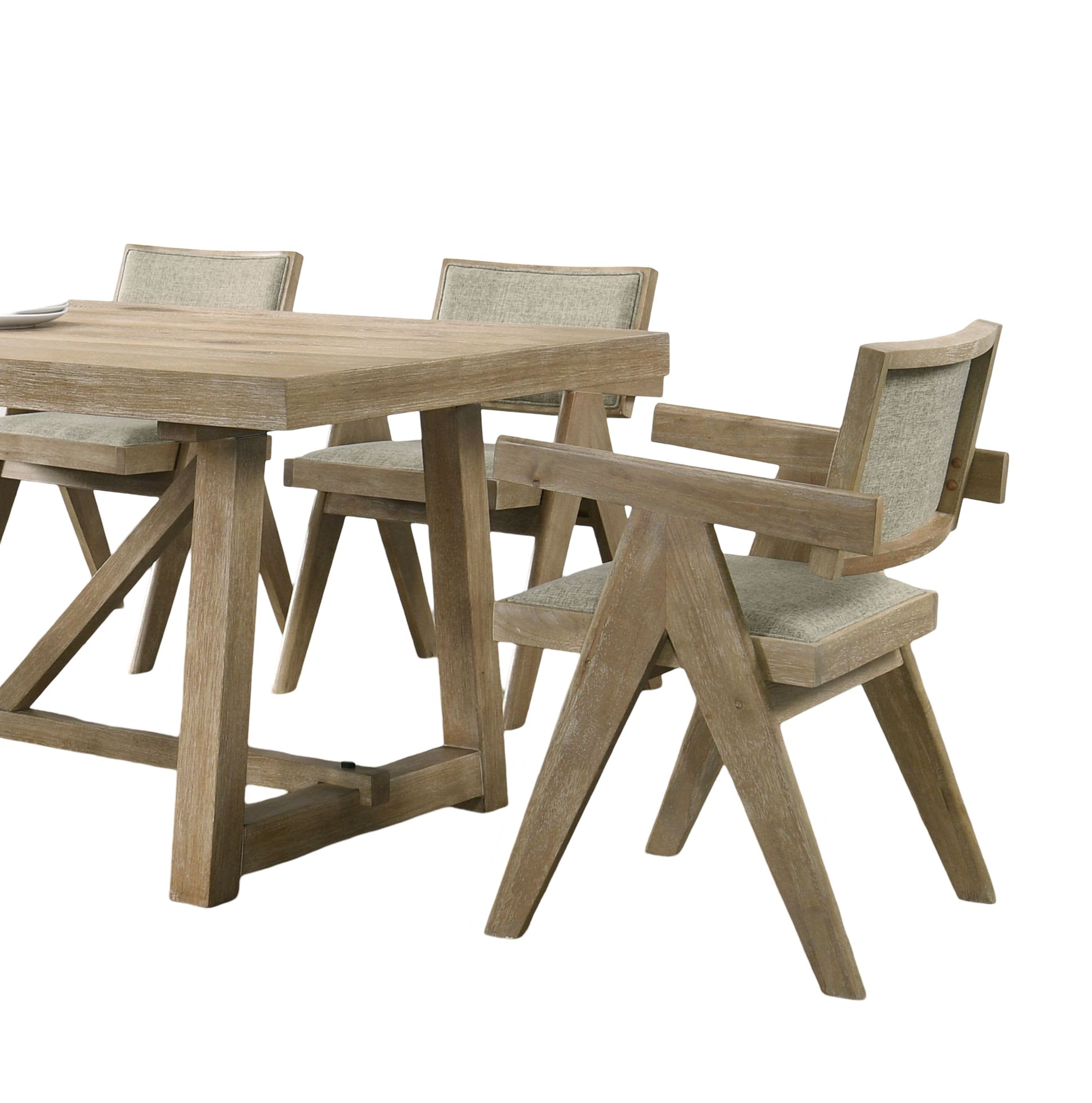 Contemporary 2Pc Dining Arm Chairs Oak Veneer Fabric Upholstered Chairs Plank Arms Dining Room Rubberwood Oak Dining Room Contemporary Arm Chair Solid Back Set Of 2 Fabric,Rubber Wood