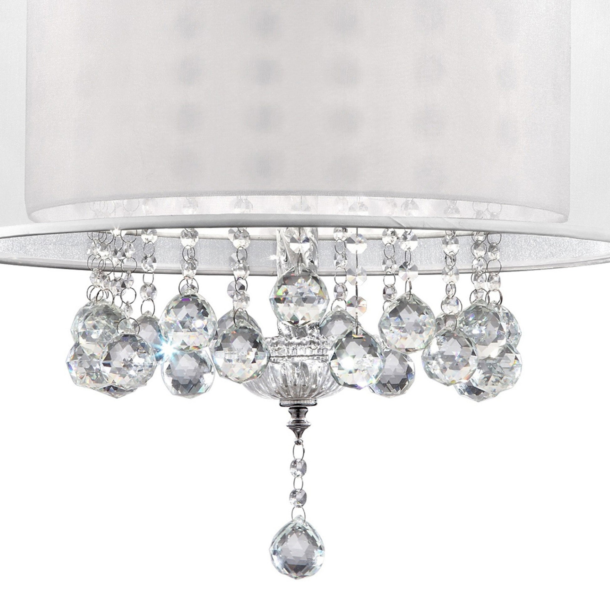 19" Tall Ceiling Lamp "Moiselle", Silver And Crystal Accents, Silvery Shade Multicolor Metal