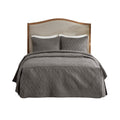 3 Piece Split Corner Pleated Quilted Bedspread Dark Grey King Dark Grey Polyester