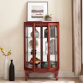 2 Doors Curio Cabinet With Tempered Glass Doors, Curio Cabinets With Mirrored Back Panel And Adjustable Shelves, Lighted Display Cabinet For Home, Office Light Bulb Included Cherry Cherry Mdf Glass