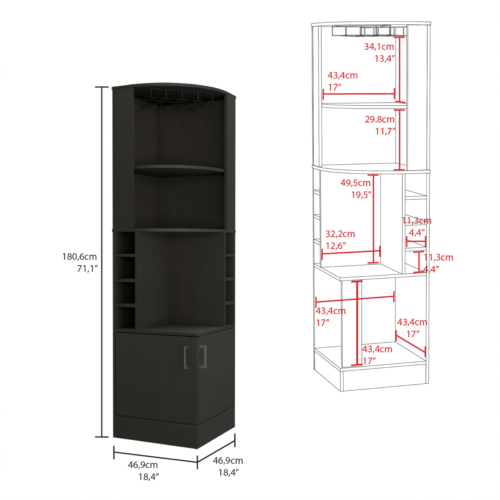 Kava Being Corner Bar Cabinet, Glass Rack, Double Door Cabinet, Eight Built In Wine Rack Black Black Particle Board Particle Board