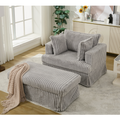 Arrived 47.7'' Oversized Corduroy Chaise Longue With Ottoman, Deep Seat Reclining Chair Sofa, Comfy Thicked Upholstered Pad Chair ,With Foot Stool ,Oversize, Movable Ottoman,Light Gray Light Gray