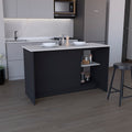 Kitchen Island With Large Countertop, Open Storage Shelves And Double Door Cabinet, Black Onyx Black Solid Wood Mdf Engineered Wood