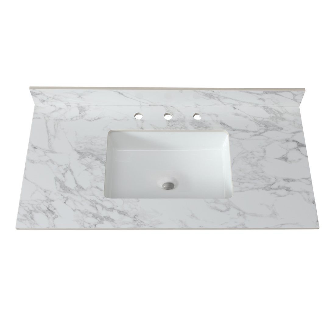 43"X22"Bathroom Vanity Top,Sintered Stone Carra Whitebarthroom Vanity Sink Tops With Rectangular Undermount Ceramic Sink With Vanity Backsplash, Three Faucet Hole Bathroom Vanity Countertop White