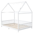 Wood Full Size House Bed With Guardrail And Led, White Box Spring Not Required Full White Wood Bedroom Solid Wood Mdf