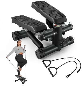 Steppers For Exercise, Stair Stepper With Resistance Bands, Mini Stepper With 330Lbs Loading Capacity, Hydraulic Fitness Stepper With Lcd Monitor, No Assembly Required Black Durable Primary Living Space Contemporary Body Building Abs Rubber Steel Q235