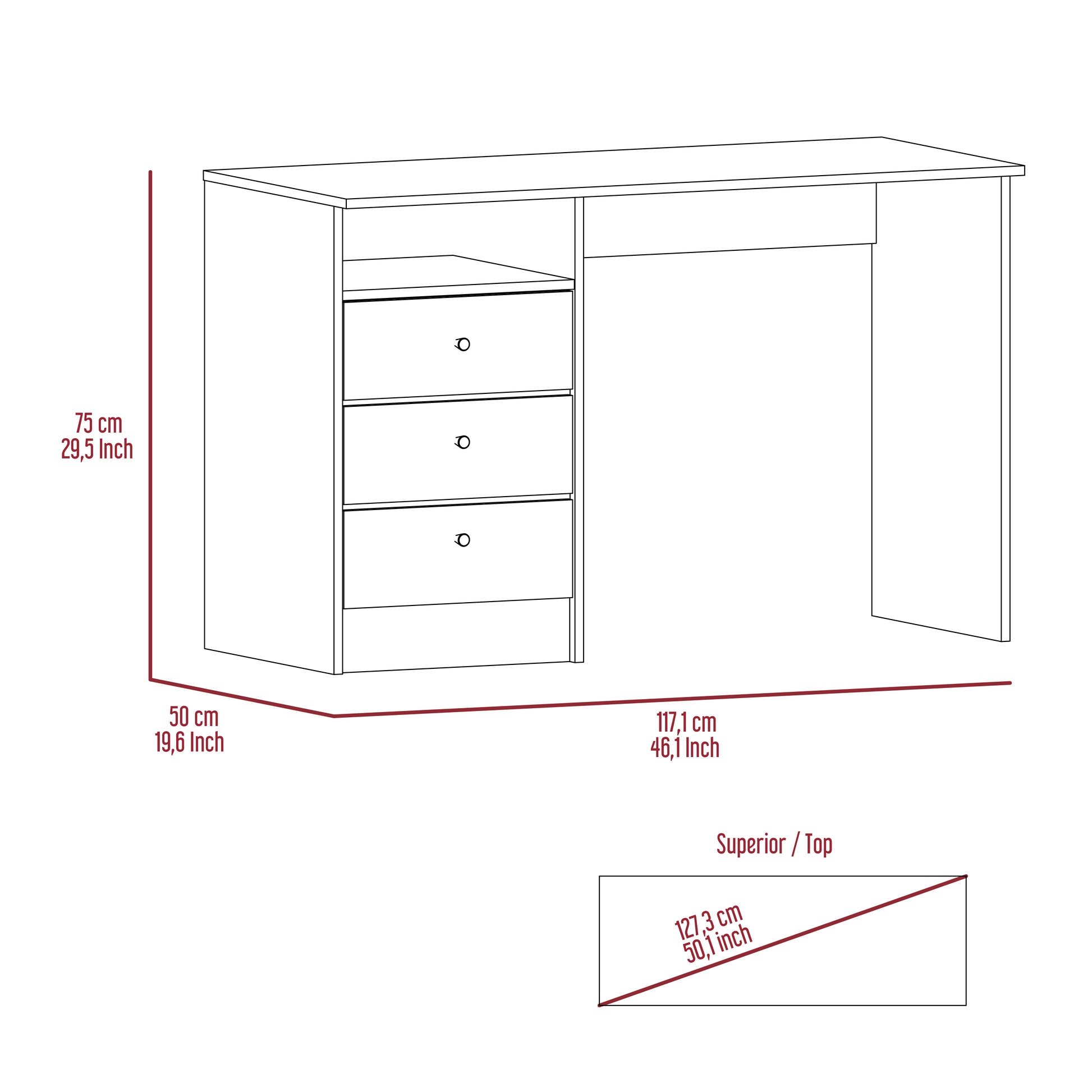 Computer Desk With 1 Open Storage Shelf, 3 Drawers, Light Gray Light Gray Solid Wood Mdf Engineered Wood