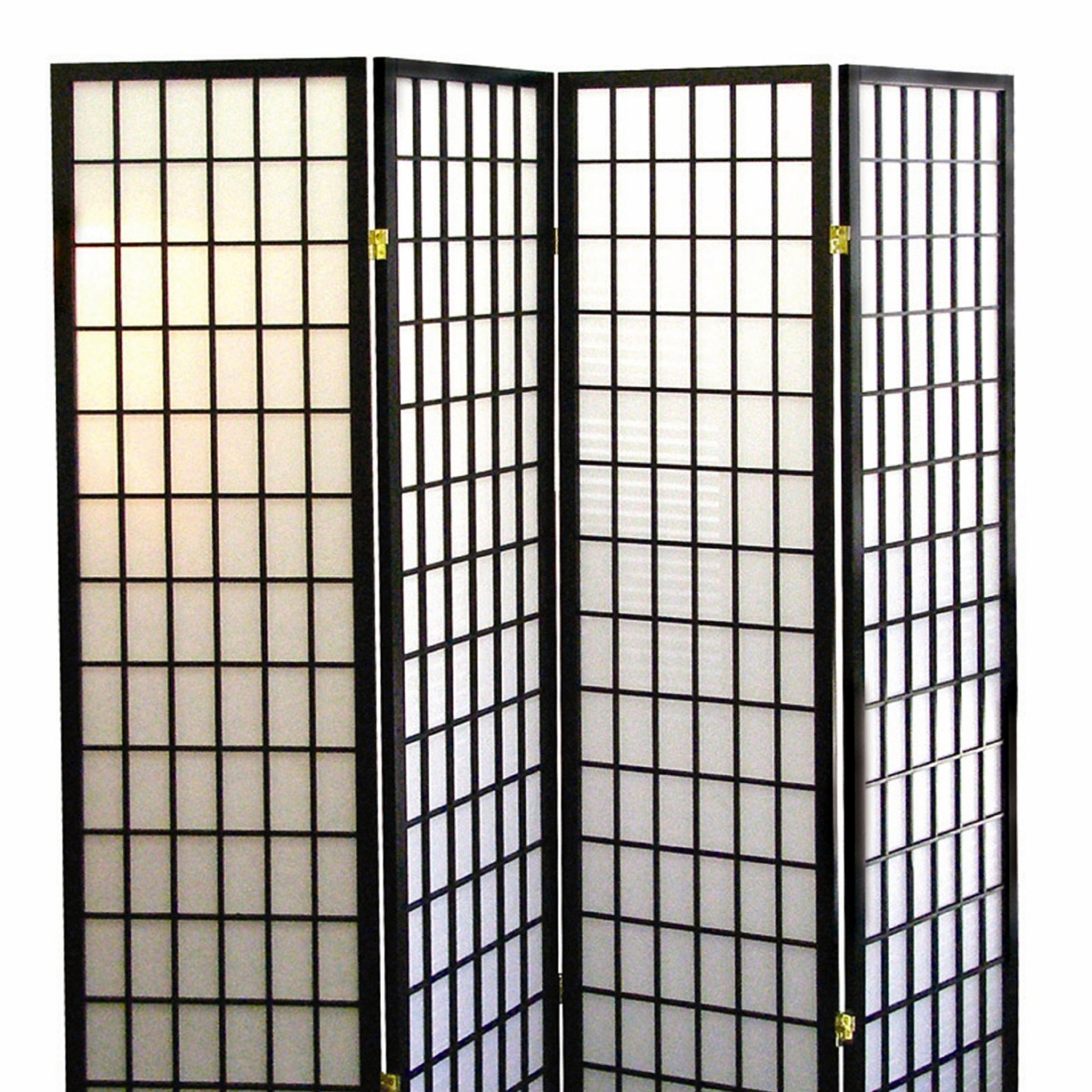 70" Tall 4 Panel Screen Room Divider, Japanese Style With Black Finish Black Wood