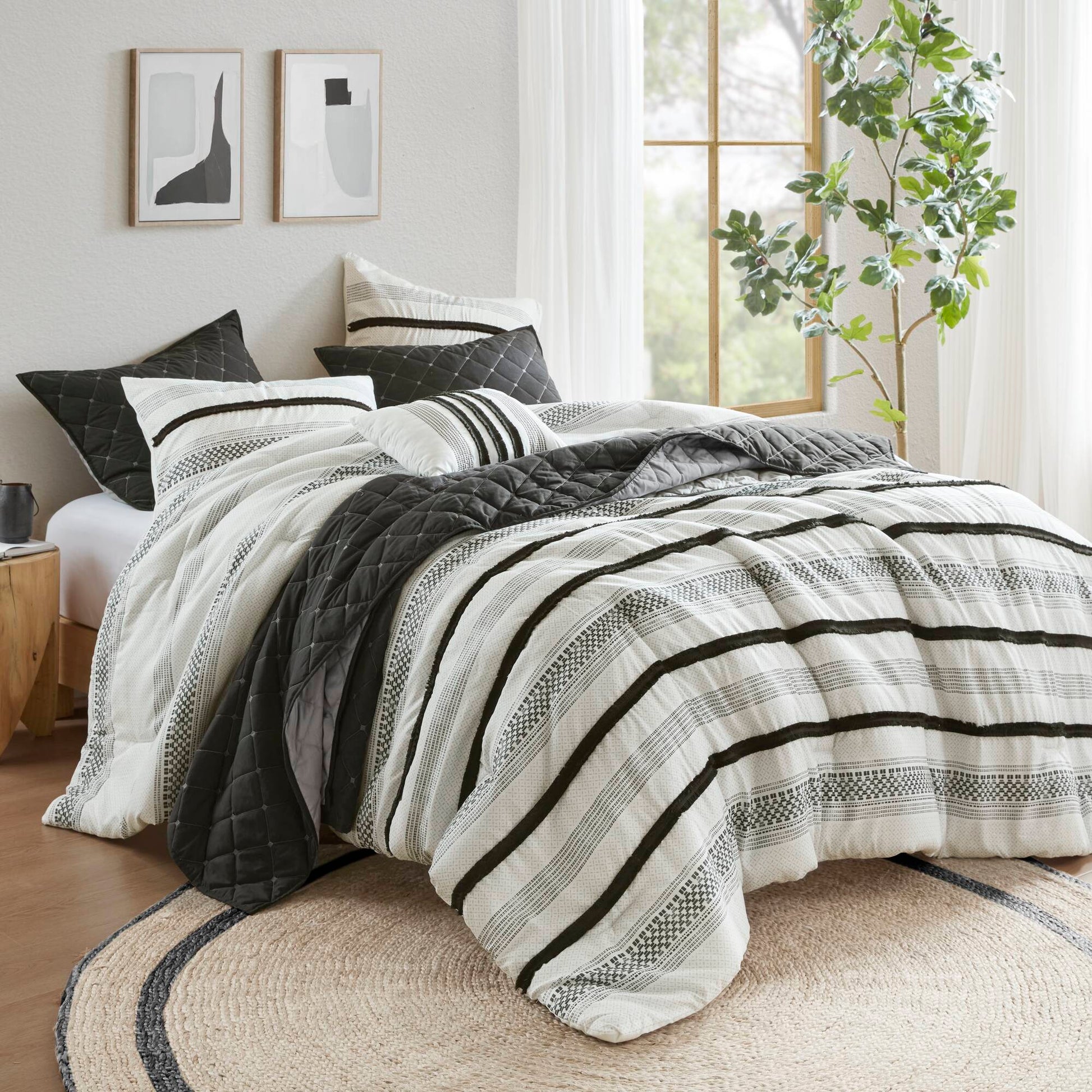 7 Piece Stripe Comforter And Quilt Set King Cal King Multicolor Polyester