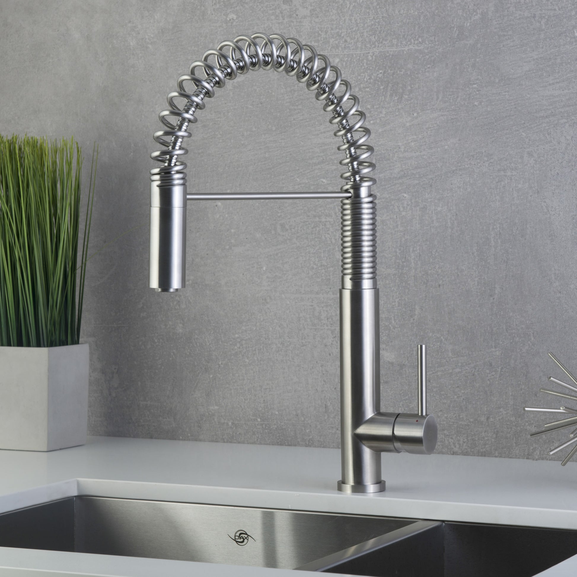 Dax Single Handle Pull Down Kitchen Faucet Brushed Finish Steel Gray Stainless Steel