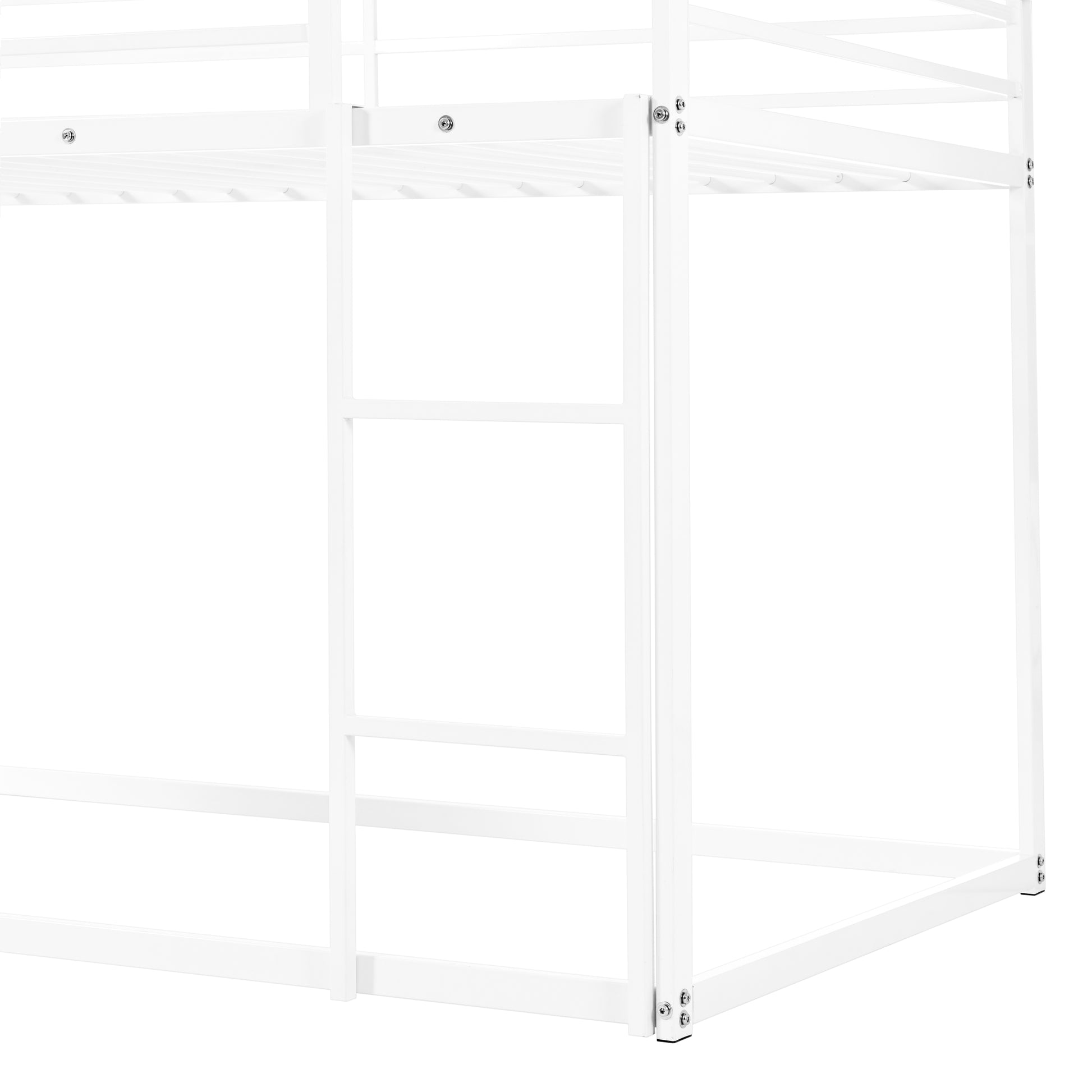 Twin Over Twin House Bed With Ladder And Slider Twin White Steel