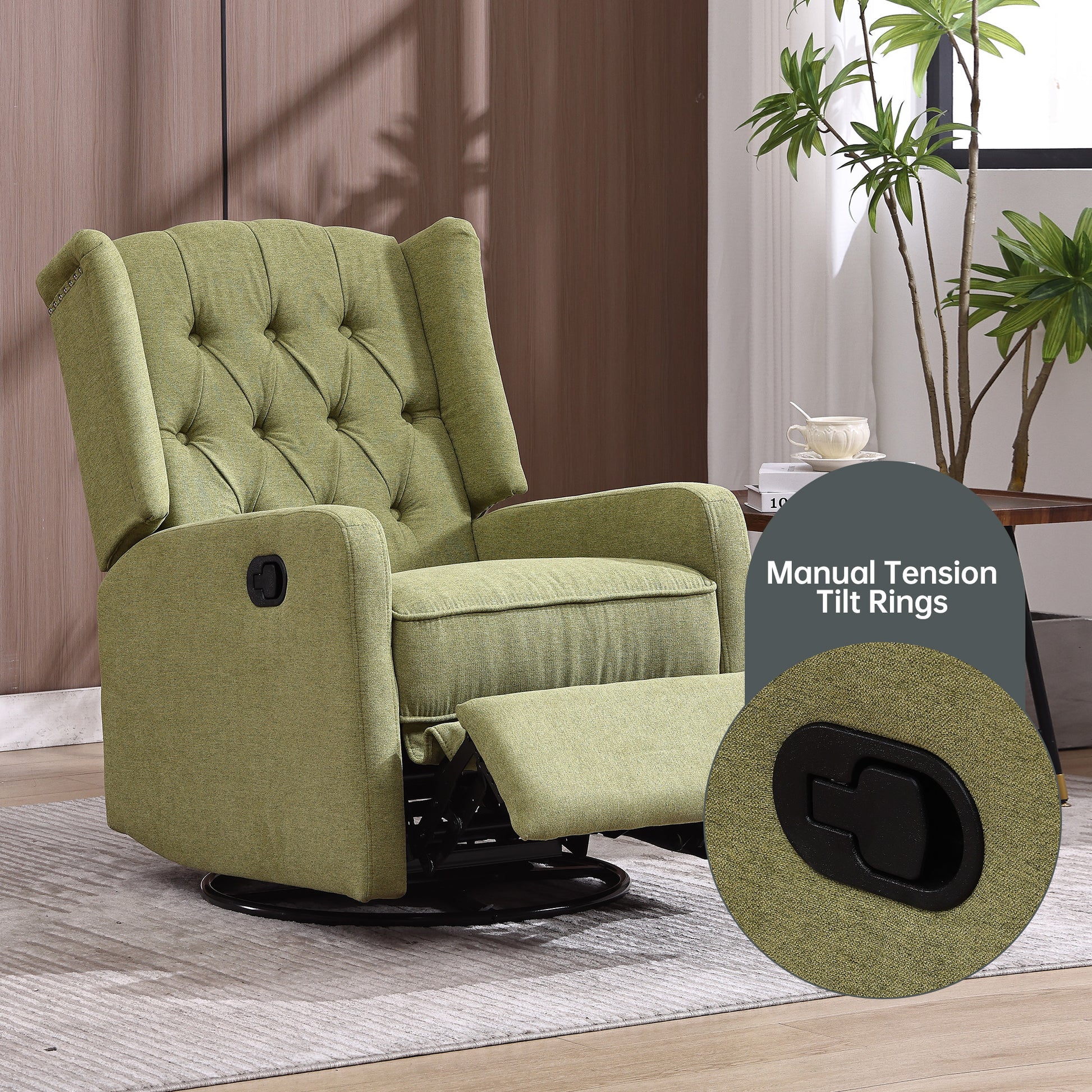 Coolmore Rocking Recliner Chair,360 Degree Swivel Nursery Rocking Chair,Glider Chair,Modern Small Rocking Swivel Recliner Chair For Bedroom,Living Room Chair Home Theater Seat Ovive Green Olive Green Linen